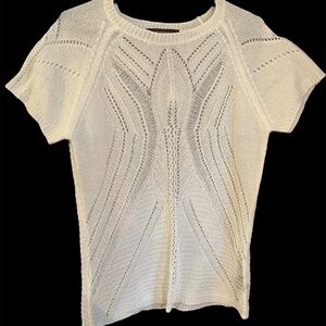 Vintage Womens Fever Brand Knitted Short Sleeve Round Neck Blouse Top Large